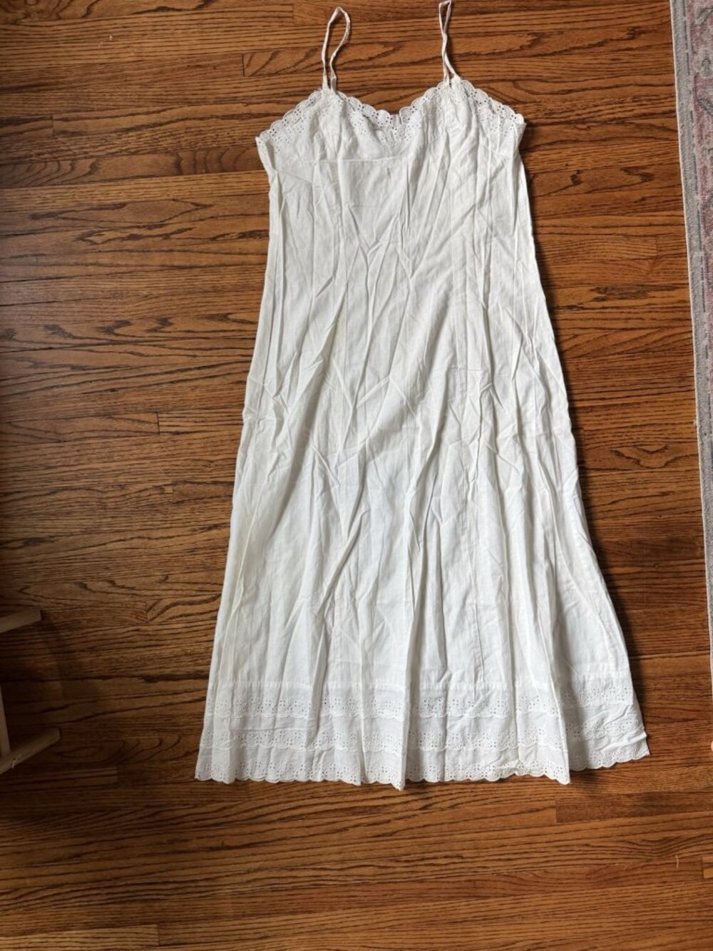 Vintage Antique Victorian White Cotton Tiered Eyelet Slip Dress Gown White - Picture 4 of 11